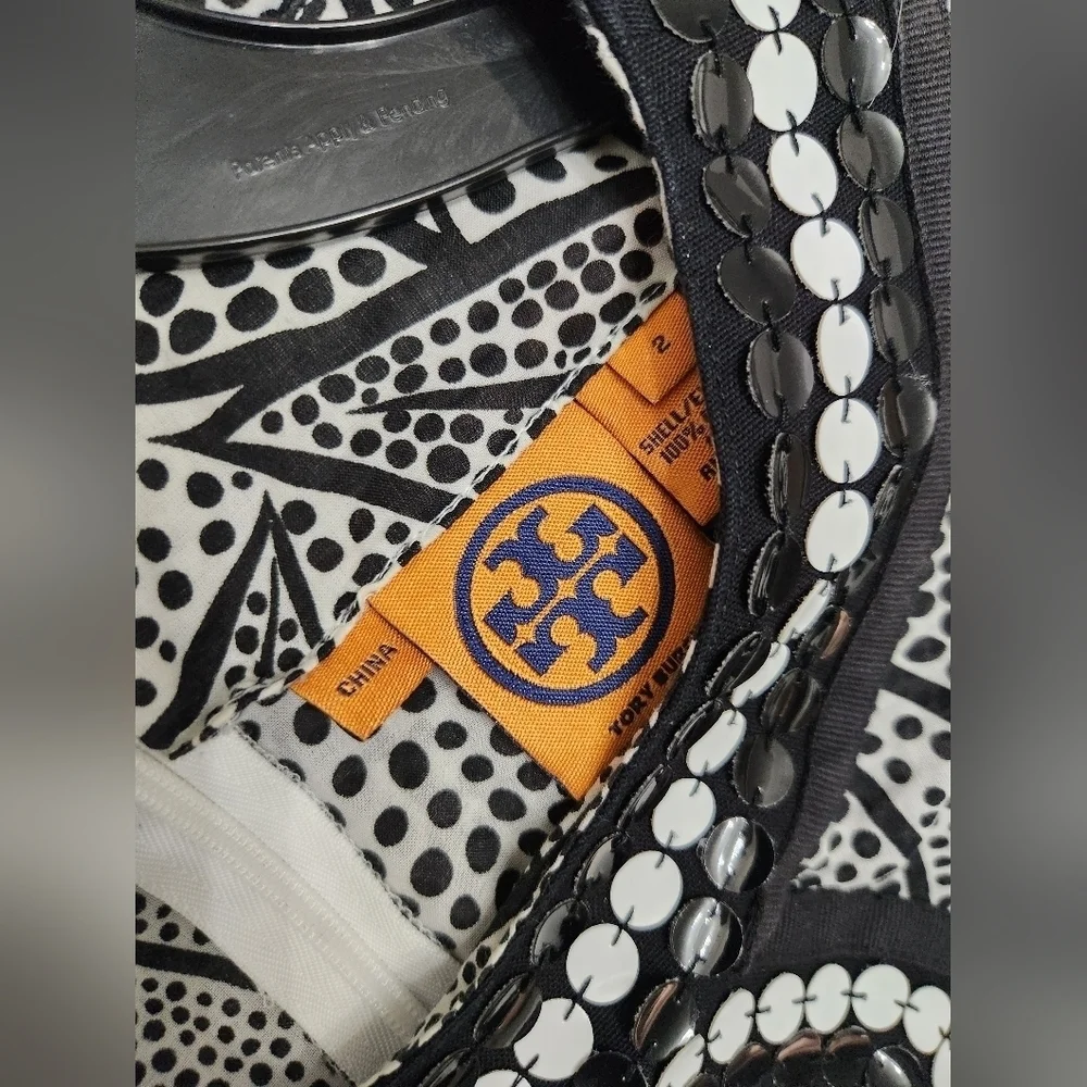 TORY Burch Sequin Embellished‎ Black and White long sleeve Tunic Top 2